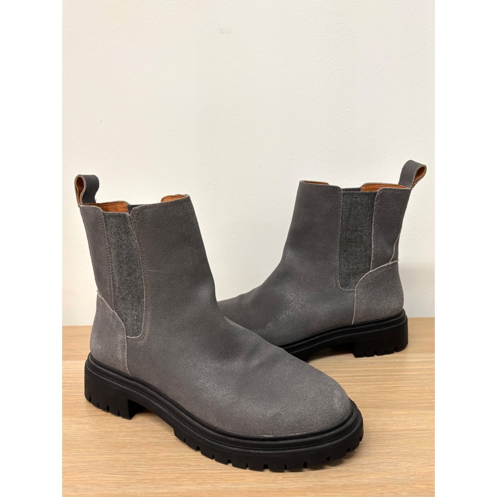 Lucky Brand Bhrett Grey Suede Chelsea Lug Sole Ankle Boots Womens 7 M